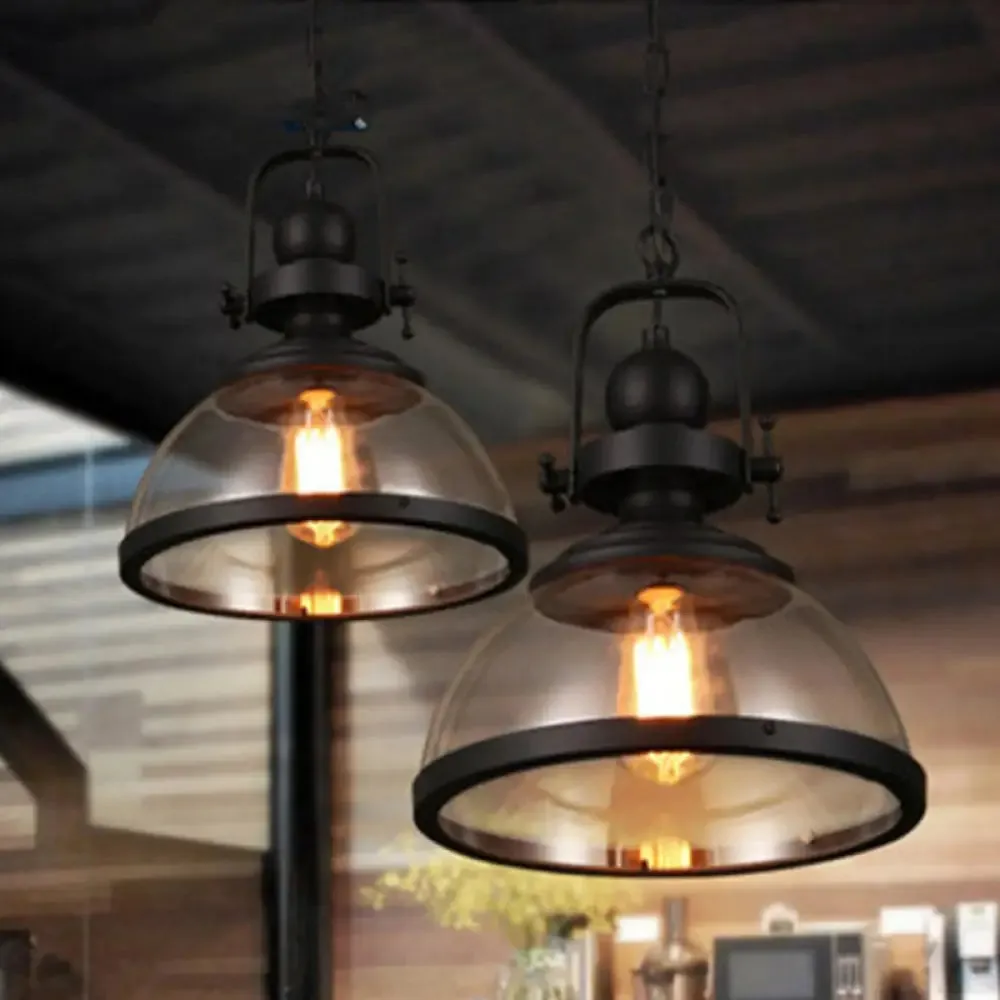 Dome Ceiling Pendant Light: Industrial Glass Hanging Lamp for Coffee Shop