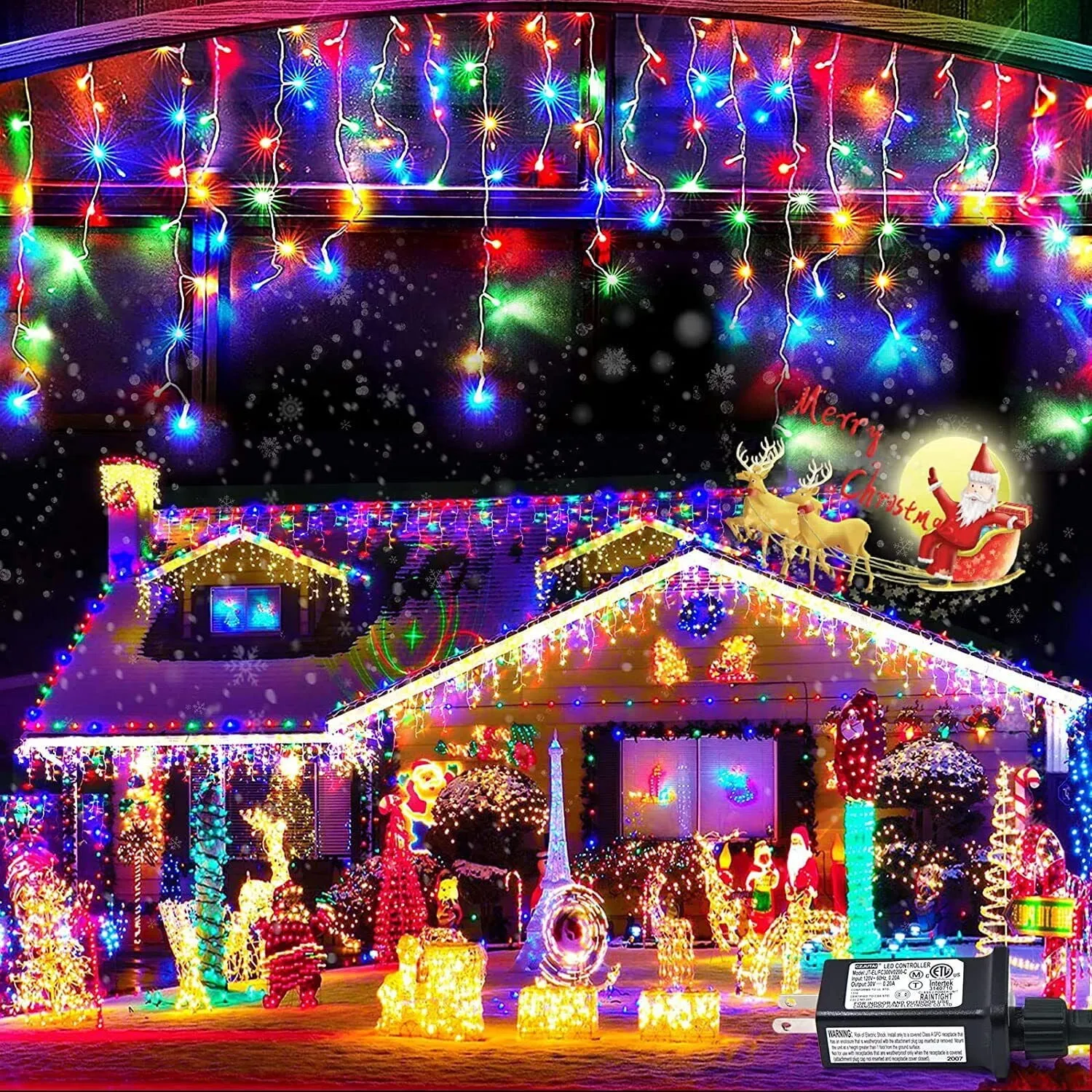 essential 33FT 400 LED Icicle Lights Waterproof Curtain Icicle Christmas Lights Multiclor