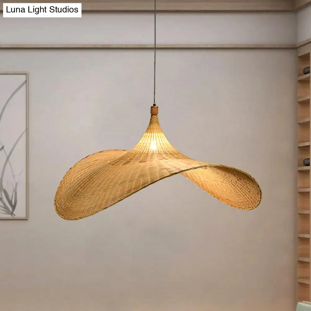 Flare Bamboo Living Room Pendant Lamp with Asia Flaxen Shade