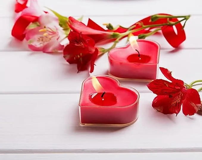 Fulkrum Soy Wax Rose Scented Red Heart Shape Candle Set | Romantic Love Tea Light Candles for Bedroom Decoration, Birthday, Valentine's Day, Anniversary & Wedding. (50)