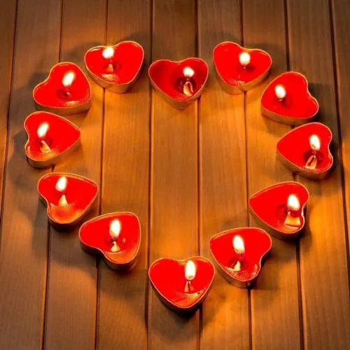 Fulkrum Soy Wax Rose Scented Red Heart Shape Candle Set | Romantic Love Tea Light Candles for Bedroom Decoration, Birthday, Valentine's Day, Anniversary & Wedding. (50)