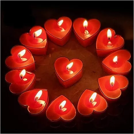 Fulkrum Soy Wax Rose Scented Red Heart Shape Candle Set | Romantic Love Tea Light Candles for Bedroom Decoration, Birthday, Valentine's Day, Anniversary & Wedding. (50)