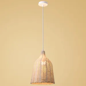 Hand-Woven Bamboo Bell-Shaped Pendant Light with Asian Rattan Shade and 59" Hanging Wire