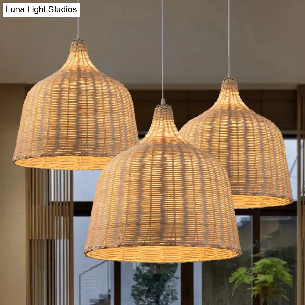 Hand-Woven Bamboo Bell-Shaped Pendant Light with Asian Rattan Shade and 59" Hanging Wire