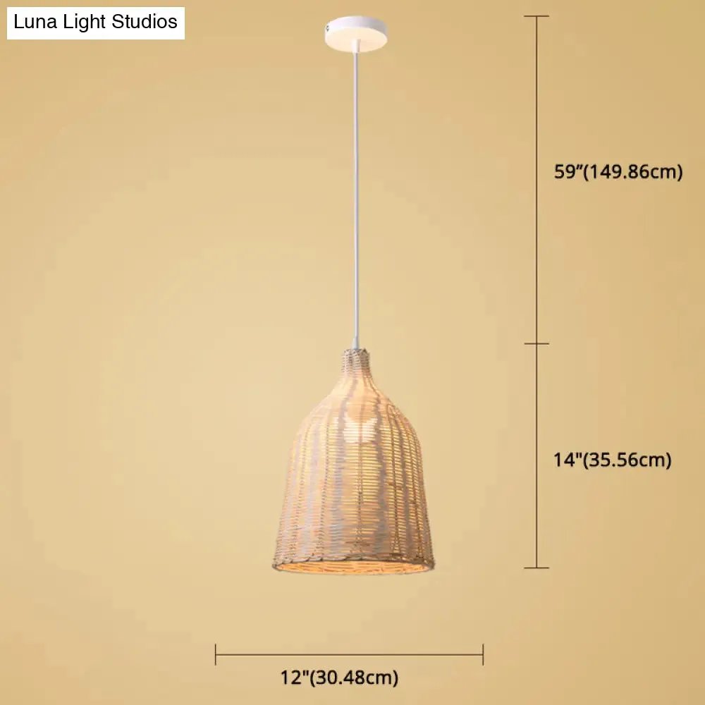 Hand-Woven Bamboo Bell-Shaped Pendant Light with Asian Rattan Shade and 59" Hanging Wire