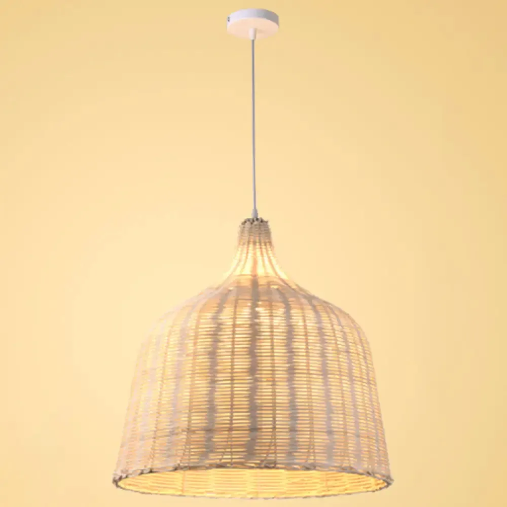 Hand-Woven Bamboo Bell-Shaped Pendant Light with Asian Rattan Shade and 59" Hanging Wire