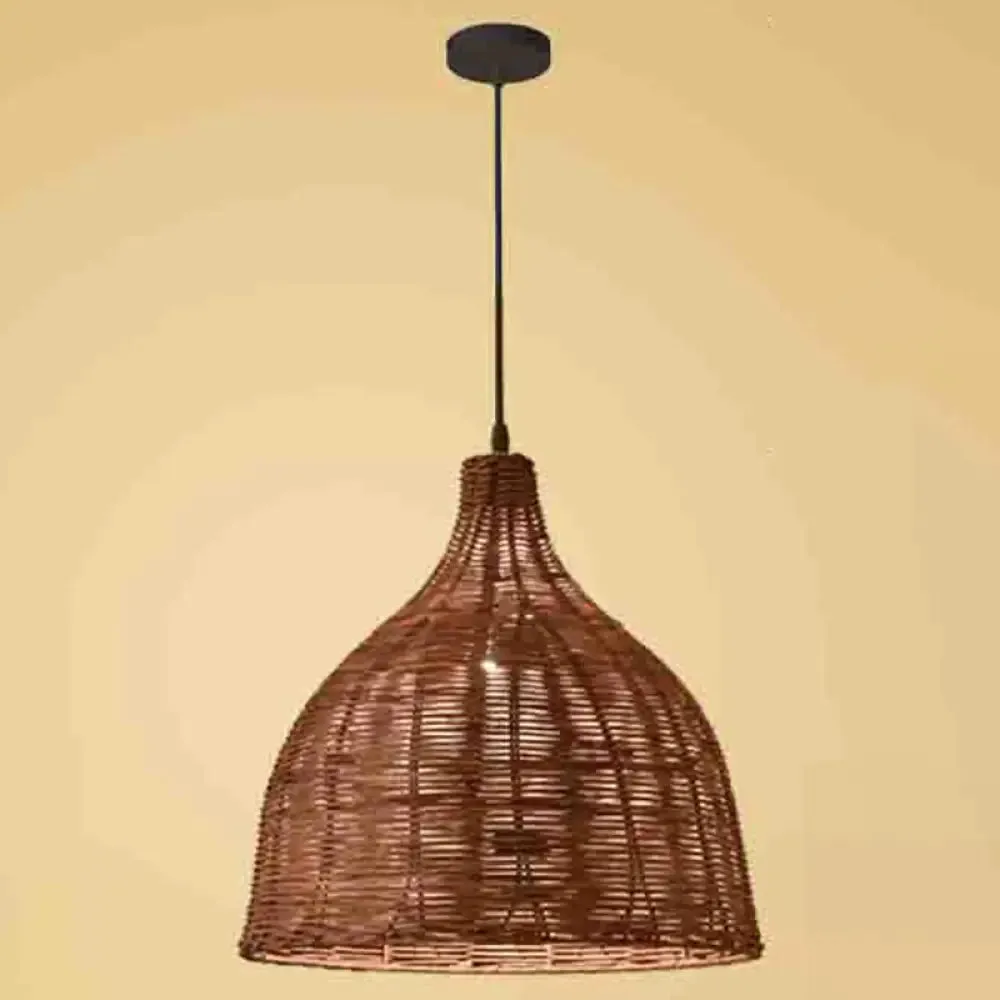 Hand-Woven Bamboo Bell-Shaped Pendant Light with Asian Rattan Shade and 59" Hanging Wire