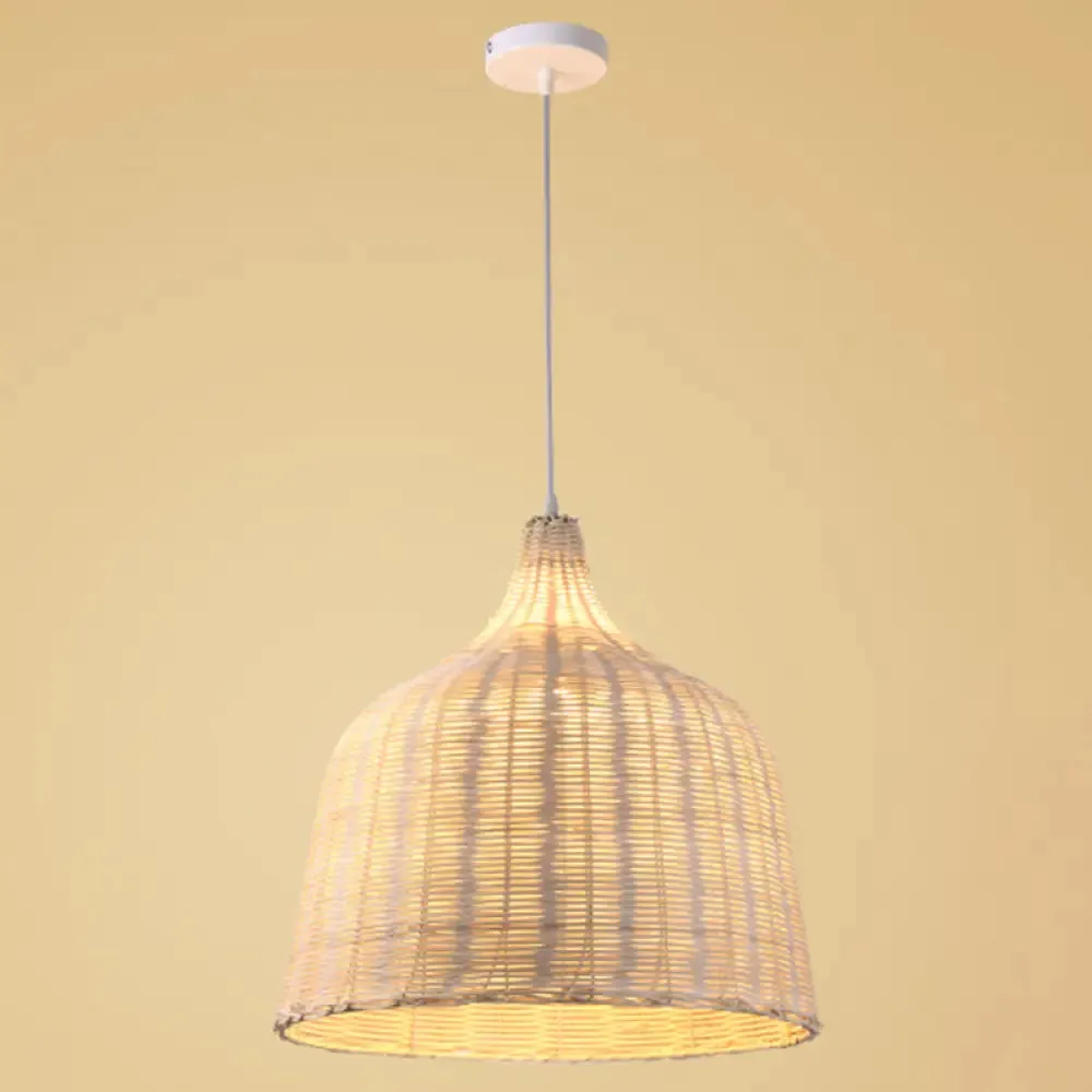 Hand-Woven Bamboo Bell-Shaped Pendant Light with Asian Rattan Shade and 59" Hanging Wire