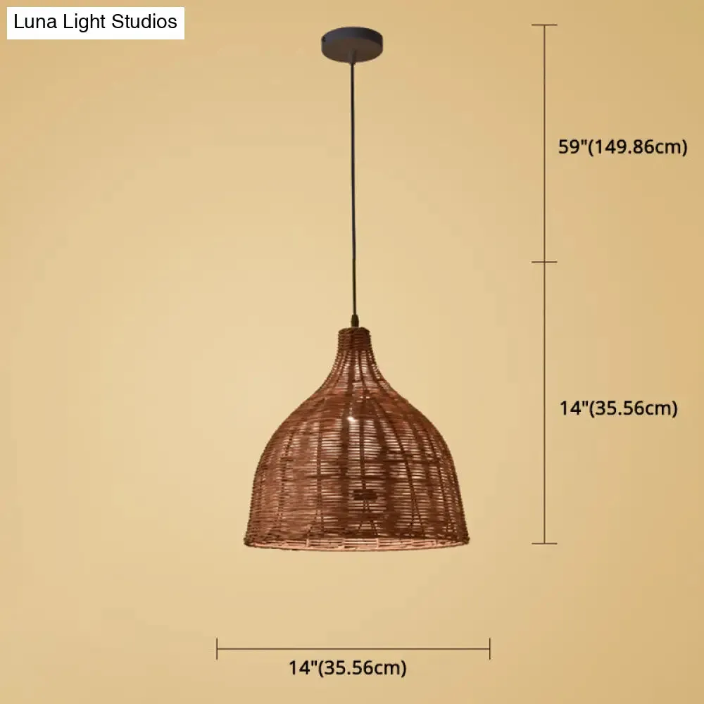 Hand-Woven Bamboo Bell-Shaped Pendant Light with Asian Rattan Shade and 59" Hanging Wire