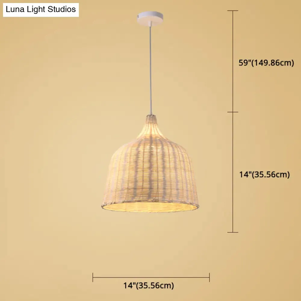 Hand-Woven Bamboo Bell-Shaped Pendant Light with Asian Rattan Shade and 59" Hanging Wire