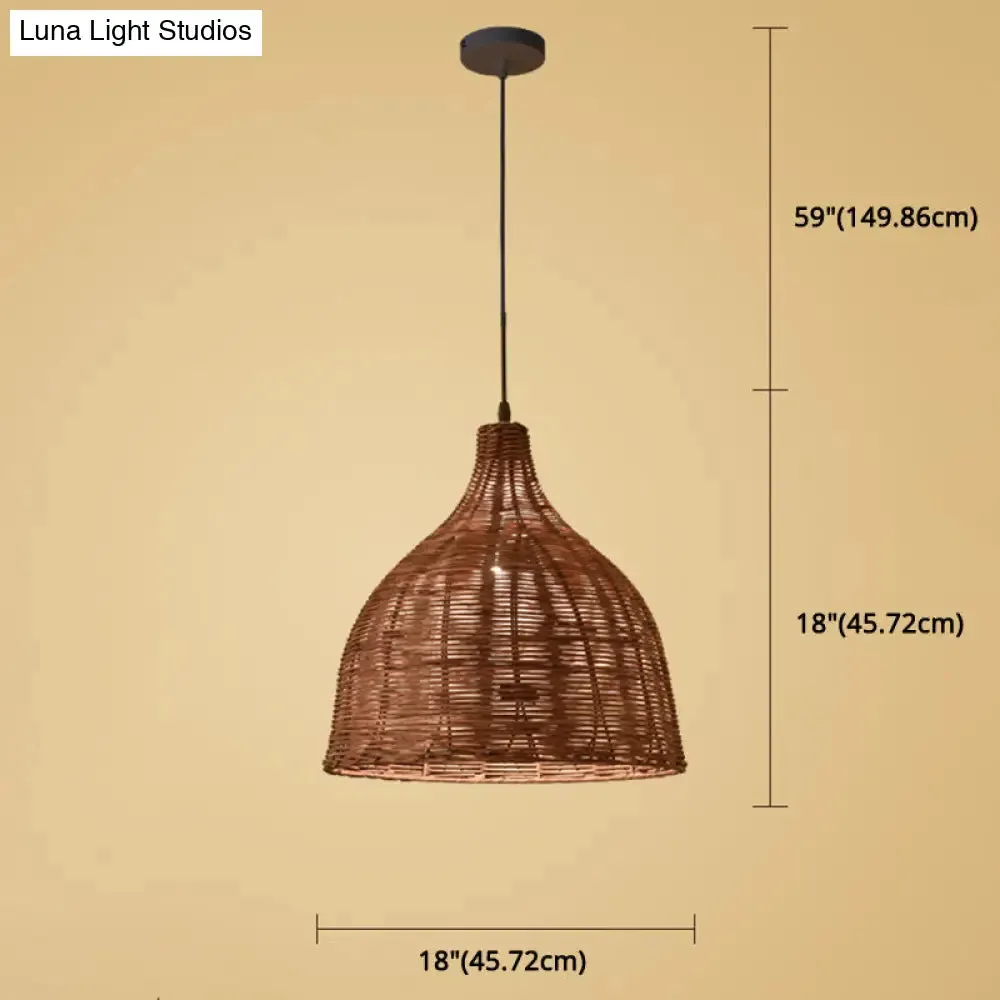 Hand-Woven Bamboo Bell-Shaped Pendant Light with Asian Rattan Shade and 59" Hanging Wire