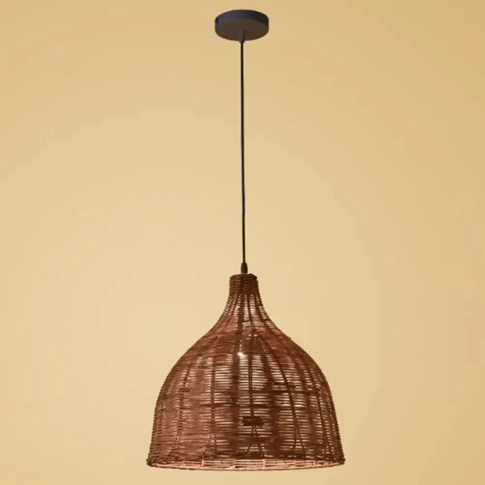 Hand-Woven Bamboo Bell-Shaped Pendant Light with Asian Rattan Shade and 59" Hanging Wire