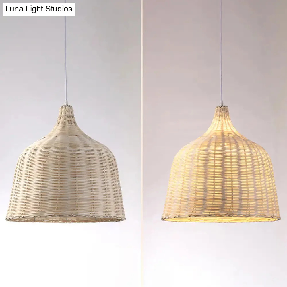 Hand-Woven Bamboo Bell-Shaped Pendant Light with Asian Rattan Shade and 59" Hanging Wire