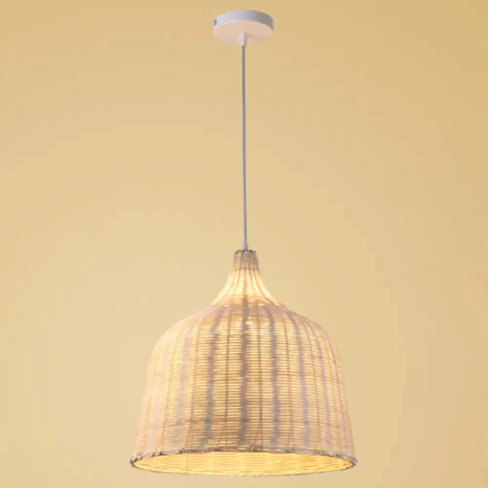 Hand-Woven Bamboo Bell-Shaped Pendant Light with Asian Rattan Shade and 59" Hanging Wire