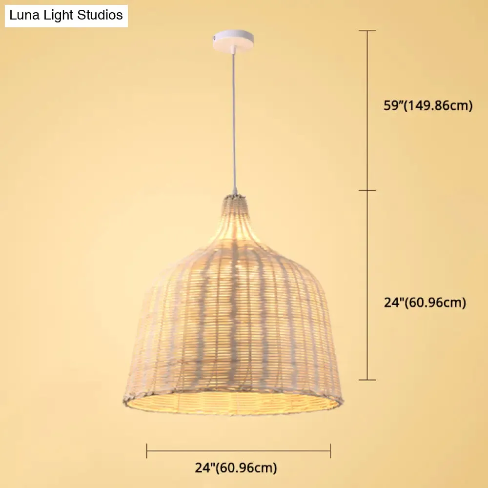 Hand-Woven Bamboo Bell-Shaped Pendant Light with Asian Rattan Shade and 59" Hanging Wire