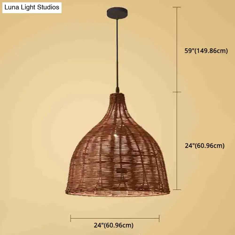 Hand-Woven Bamboo Bell-Shaped Pendant Light with Asian Rattan Shade and 59" Hanging Wire