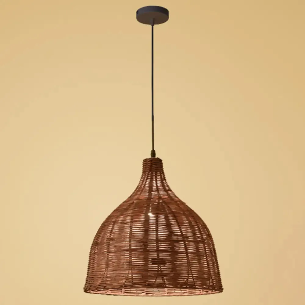 Hand-Woven Bamboo Bell-Shaped Pendant Light with Asian Rattan Shade and 59" Hanging Wire