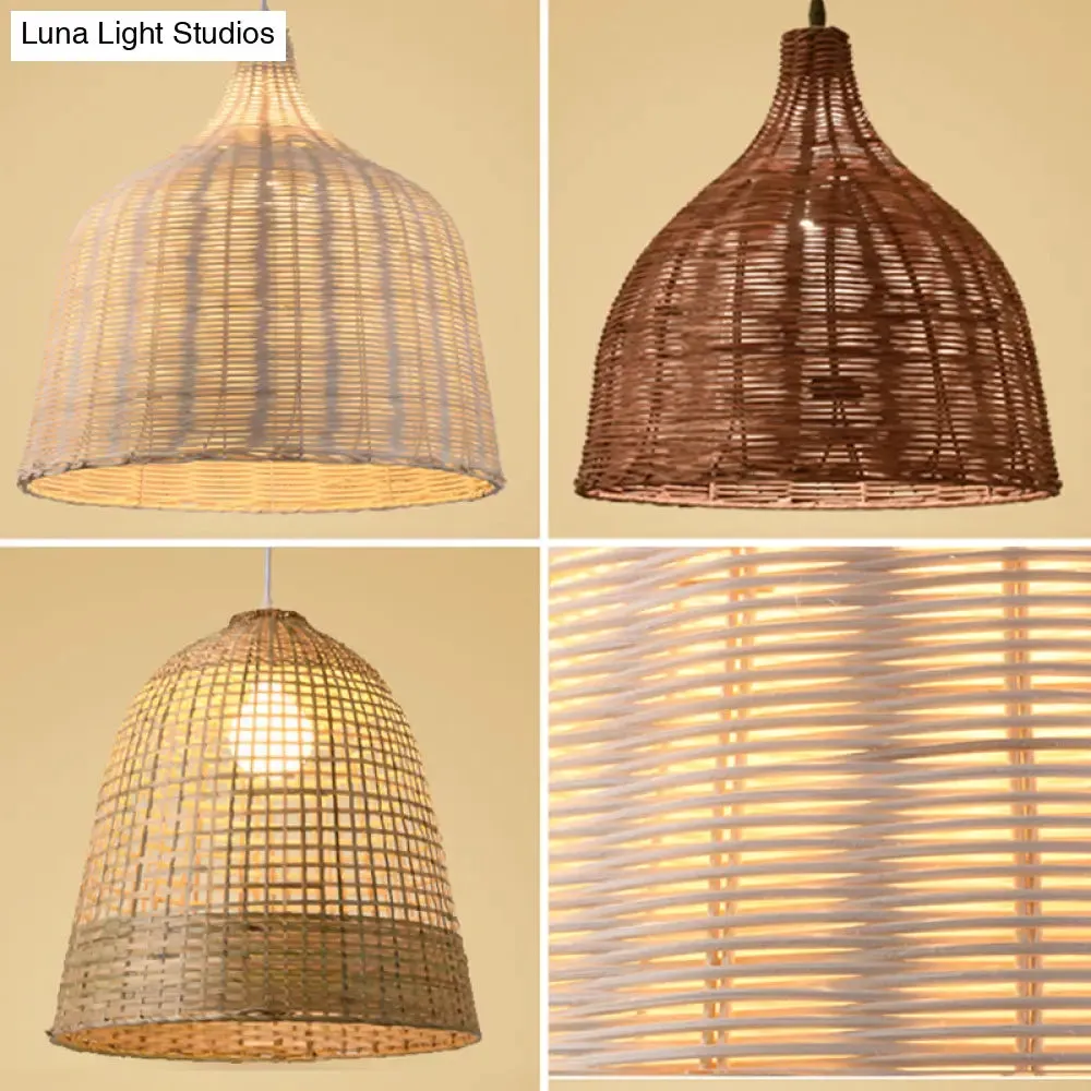 Hand-Woven Bamboo Bell-Shaped Pendant Light with Asian Rattan Shade and 59" Hanging Wire