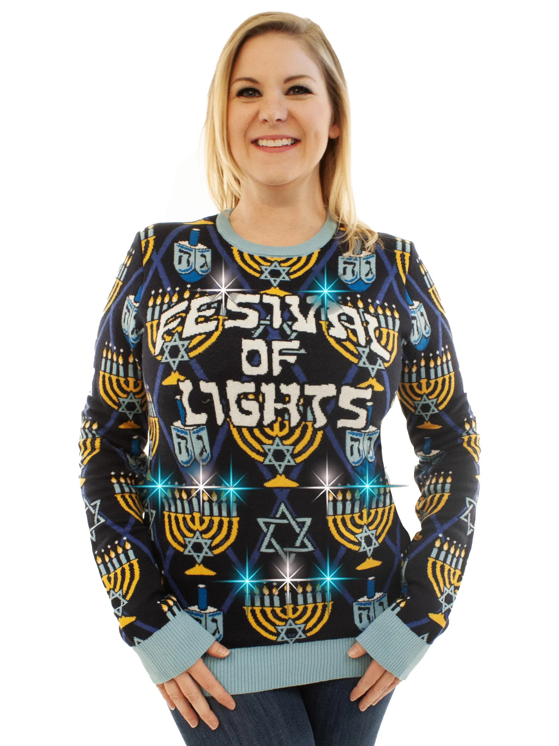 Hanukkah Festival of Lights LED Light Up | Ugly Christmas Sweater For Men & Women | Unisex Sizing