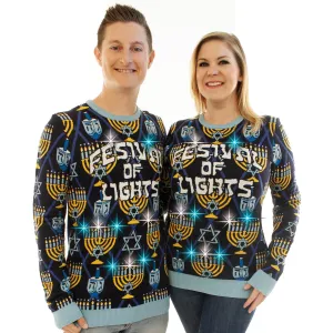 Hanukkah Festival of Lights LED Light Up | Ugly Christmas Sweater For Men & Women | Unisex Sizing