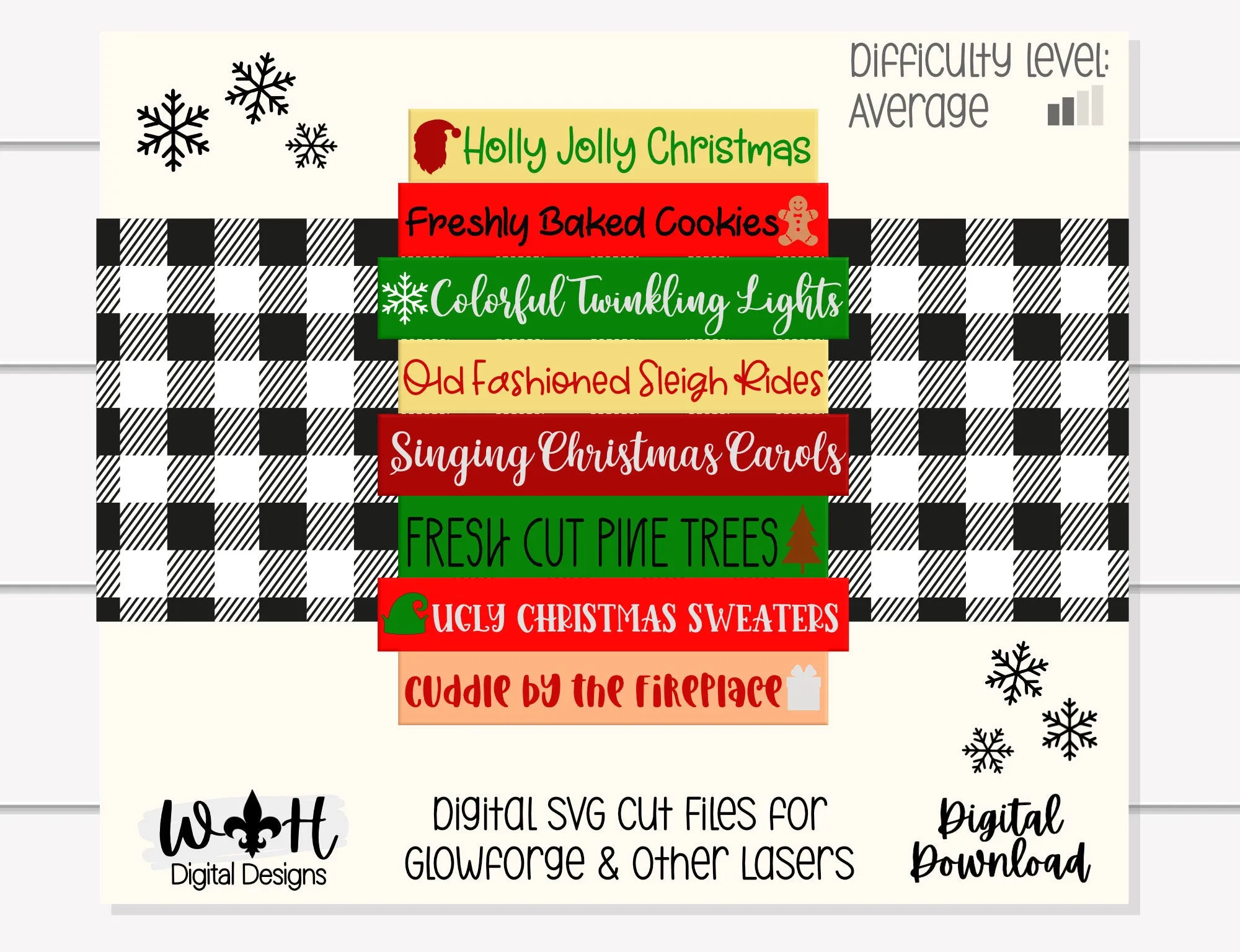 Holly Jolly Christmas Winter Bucket List Stacked Sign - Seasonal Wall Decor and DIY Kits - Cut File For Glowforge Lasers - Digital SVG File