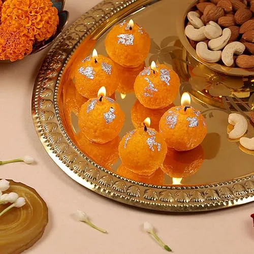 ICONICSPARK Candles Premium Ladoo Candle || Hand Poured || Motichur Laddoo Candles || Decorative Candle 100% Paraffin Wax || Set of 10 - Unscented