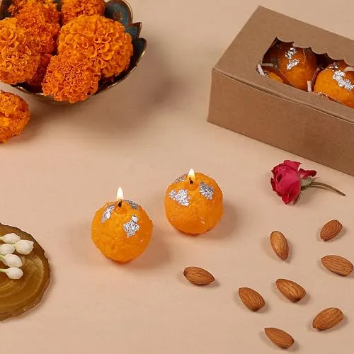 ICONICSPARK Candles Premium Ladoo Candle || Hand Poured || Motichur Laddoo Candles || Decorative Candle 100% Paraffin Wax || Set of 10 - Unscented