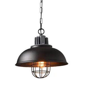 Industrial Metal Cage Pendant Ceiling Light in Black - Stylish Dining Room Hanging Lighting