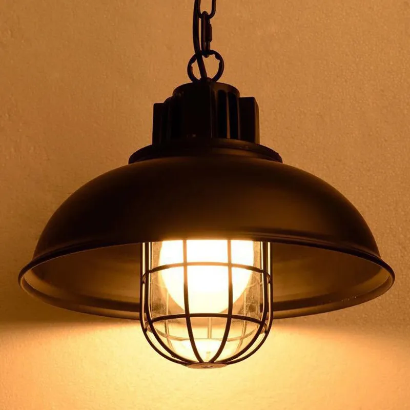 Industrial Metal Cage Pendant Ceiling Light in Black - Stylish Dining Room Hanging Lighting