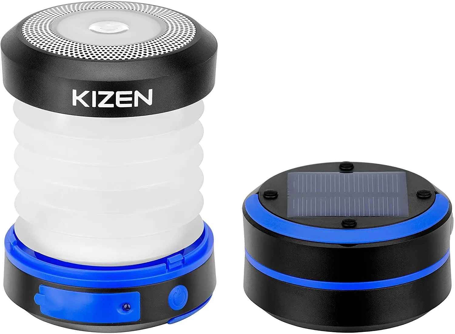 KIZEN Solar Lantern - Collapsible LED Camping Lantern - Rechargeable Solar - USB Portable Lamp and Phone Charger for Emergency, Power Outage, Hurricane - Tent Lights, Hiking, Backpacking Gear, Blue