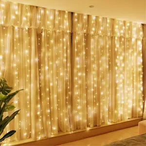 Kuber Industries Curtain Lights with 300 LED | 10 Strings Jharna Lights for Diwali | Christmas | Home Decoration |Indoor & Outdoor Décor | Warm White