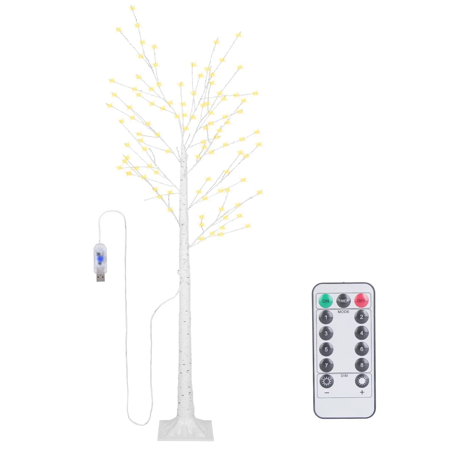 Lighted Birch Tree Artificial White Birch Tree Wig with 8 Warm White Lighting Modes