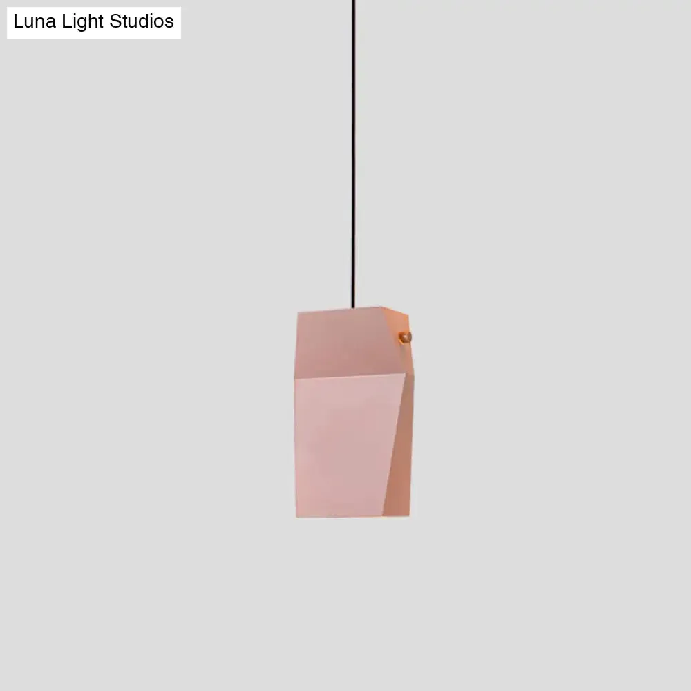 Macaron Metal Hanging Ceiling Light - Curved Rectangle, 1 Head, Pink Pendant Fixture for Loft House