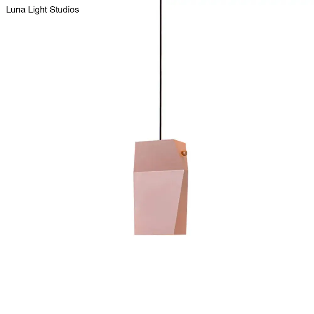 Macaron Metal Hanging Ceiling Light - Curved Rectangle, 1 Head, Pink Pendant Fixture for Loft House