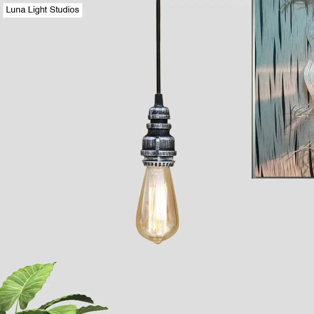 Metal Adjustable Hanging Lamp with Open Bulb - Industrial Stylish Ceiling Fixture (Black/Silver)