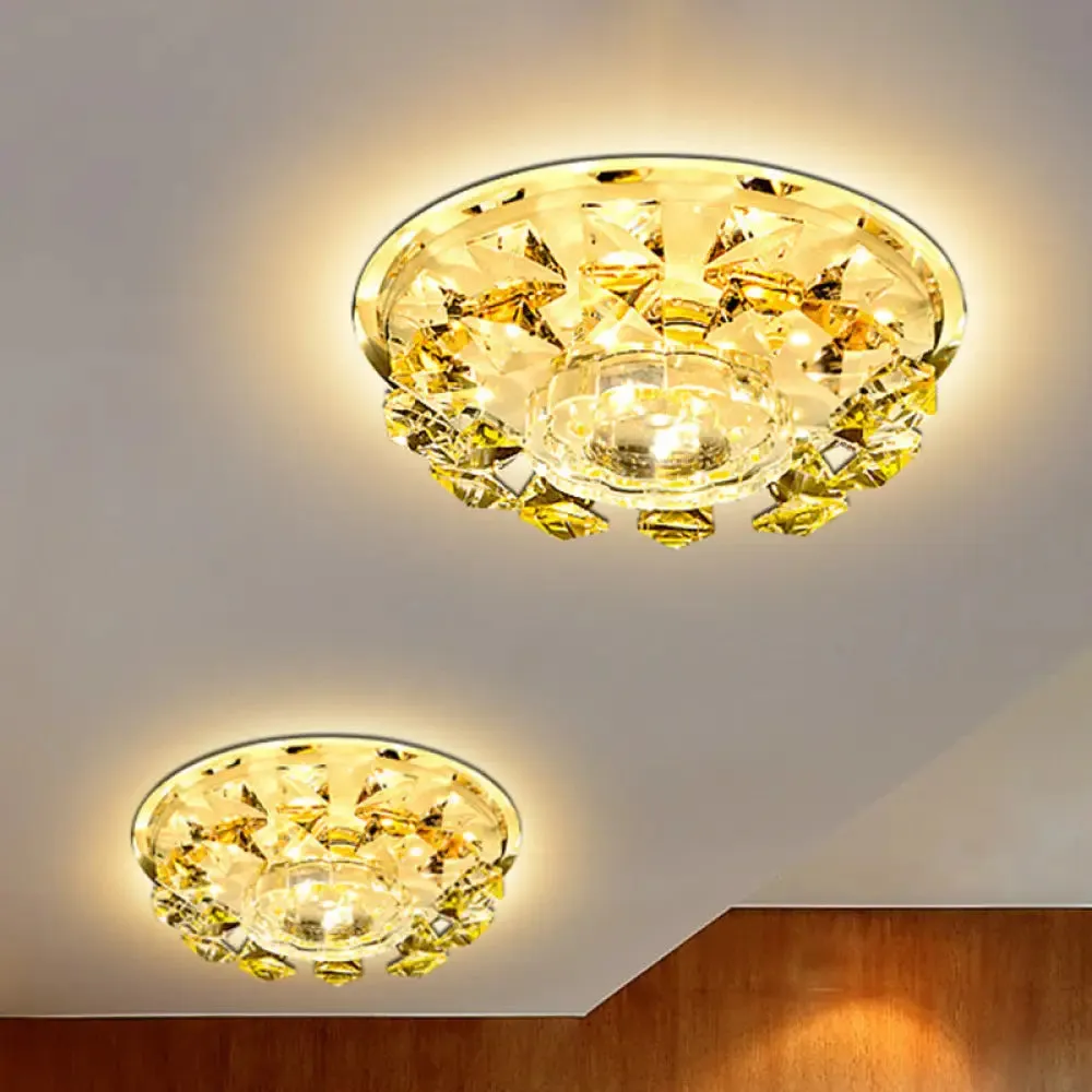 Modern Crystal LED Flush Light with Warm/White Lighting for Hallways or Small Spaces