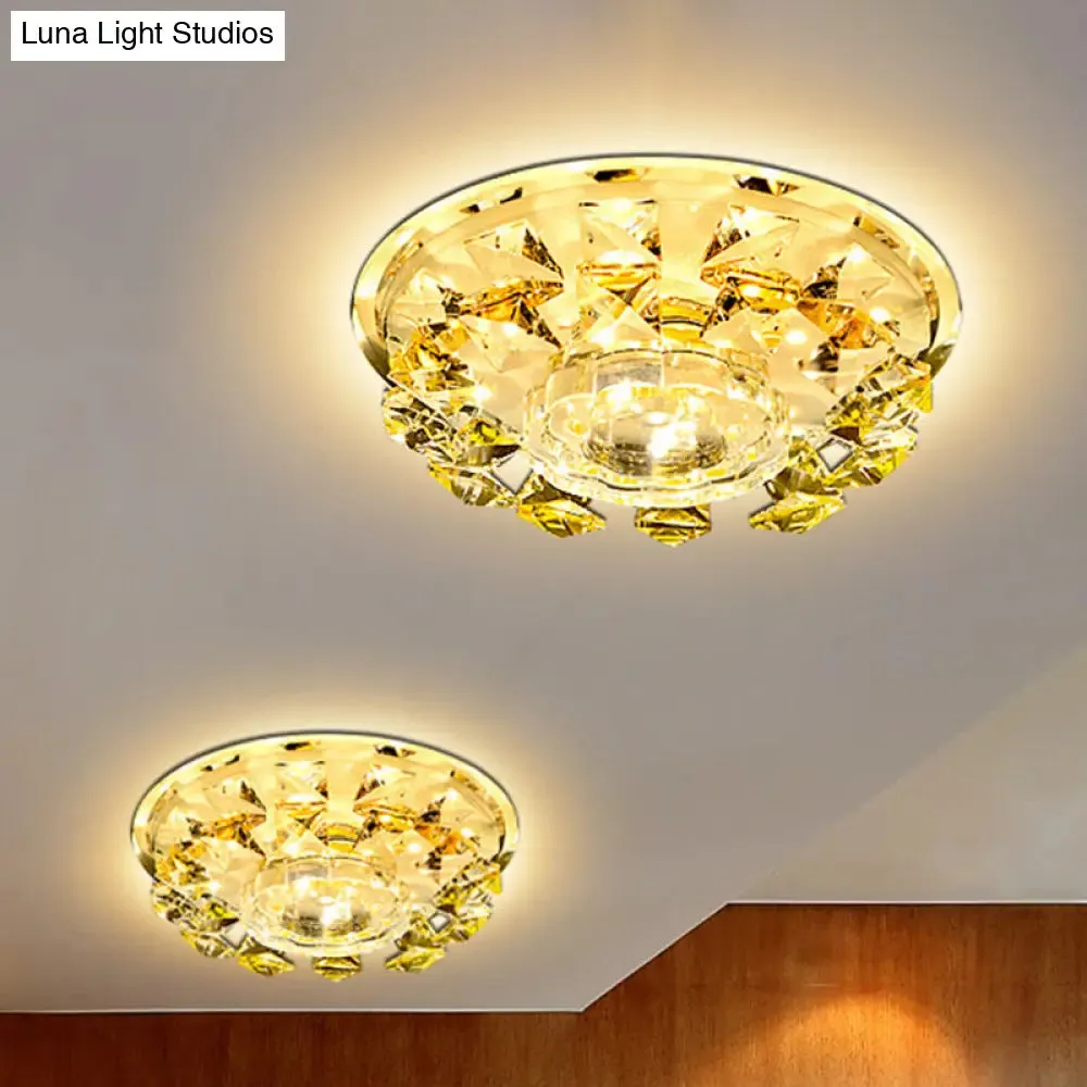 Modern Crystal LED Flush Light with Warm/White Lighting for Hallways or Small Spaces