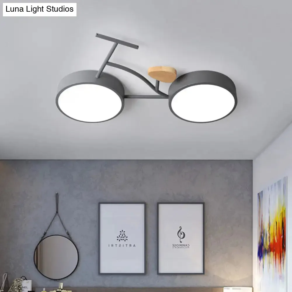 Modern LED Ceiling Light with Creative Bike Acrylic Shade for Bedroom in Gray/White/Green