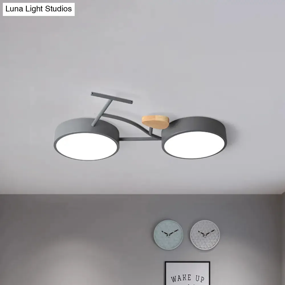 Modern LED Ceiling Light with Creative Bike Acrylic Shade for Bedroom in Gray/White/Green