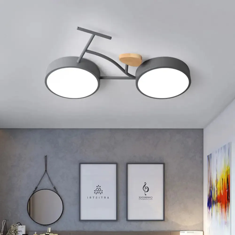 Modern LED Ceiling Light with Creative Bike Acrylic Shade for Bedroom in Gray/White/Green