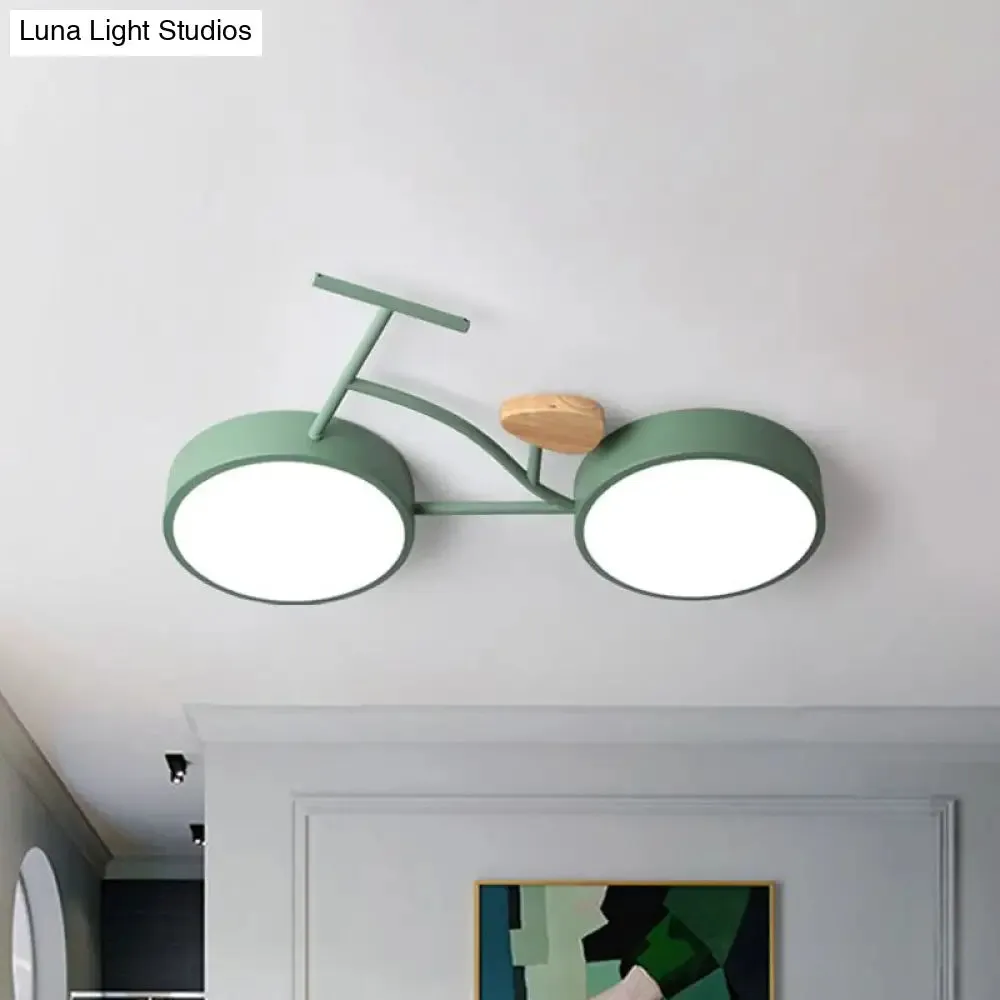 Modern LED Ceiling Light with Creative Bike Acrylic Shade for Bedroom in Gray/White/Green