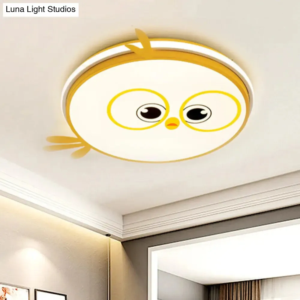 Modern LED Flush Ceiling Light for Kid's Room with Colorful Chick Face Design