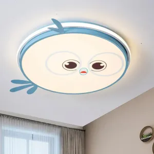 Modern LED Flush Ceiling Light for Kid's Room with Colorful Chick Face Design