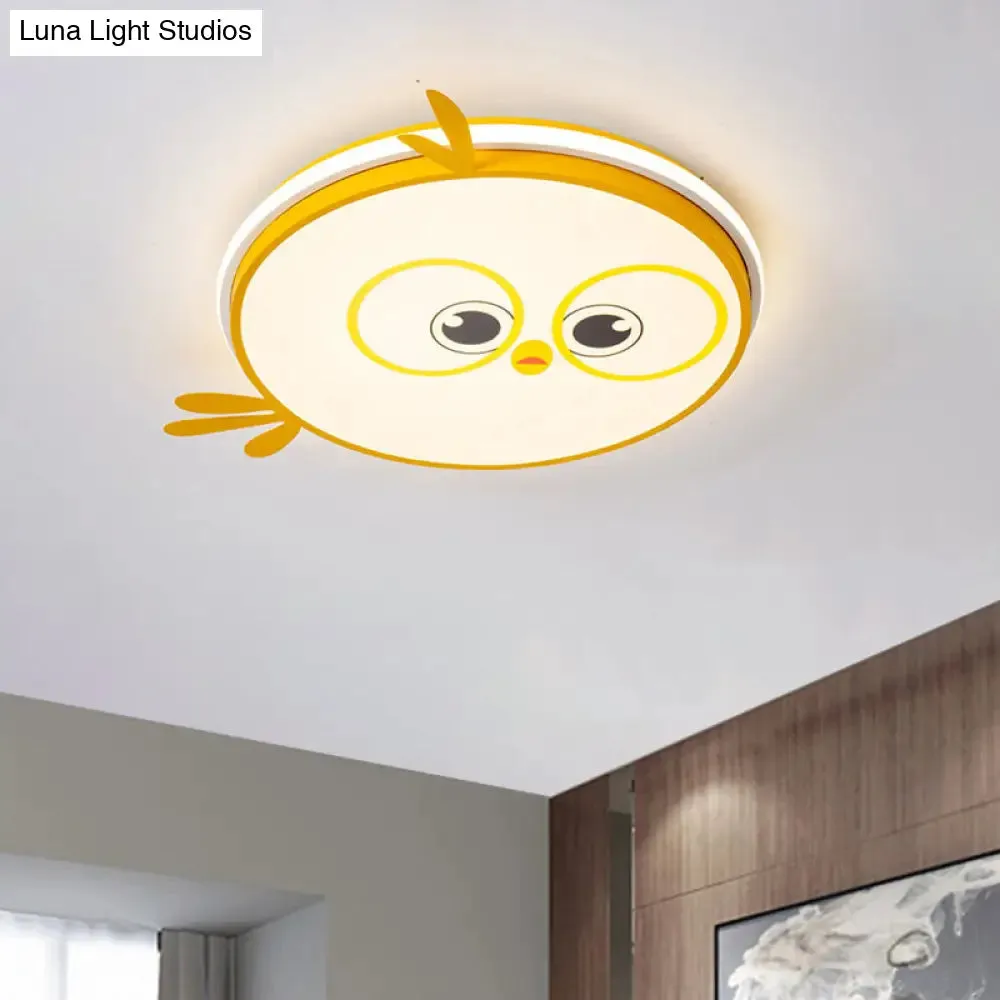 Modern LED Flush Ceiling Light for Kid's Room with Colorful Chick Face Design