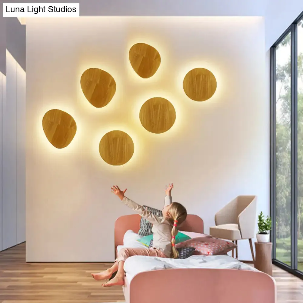 Modern LED Wood Wall Sconce in Beige - Stylish Geometric Living Room Light Fixture