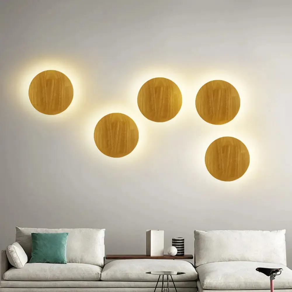 Modern LED Wood Wall Sconce in Beige - Stylish Geometric Living Room Light Fixture