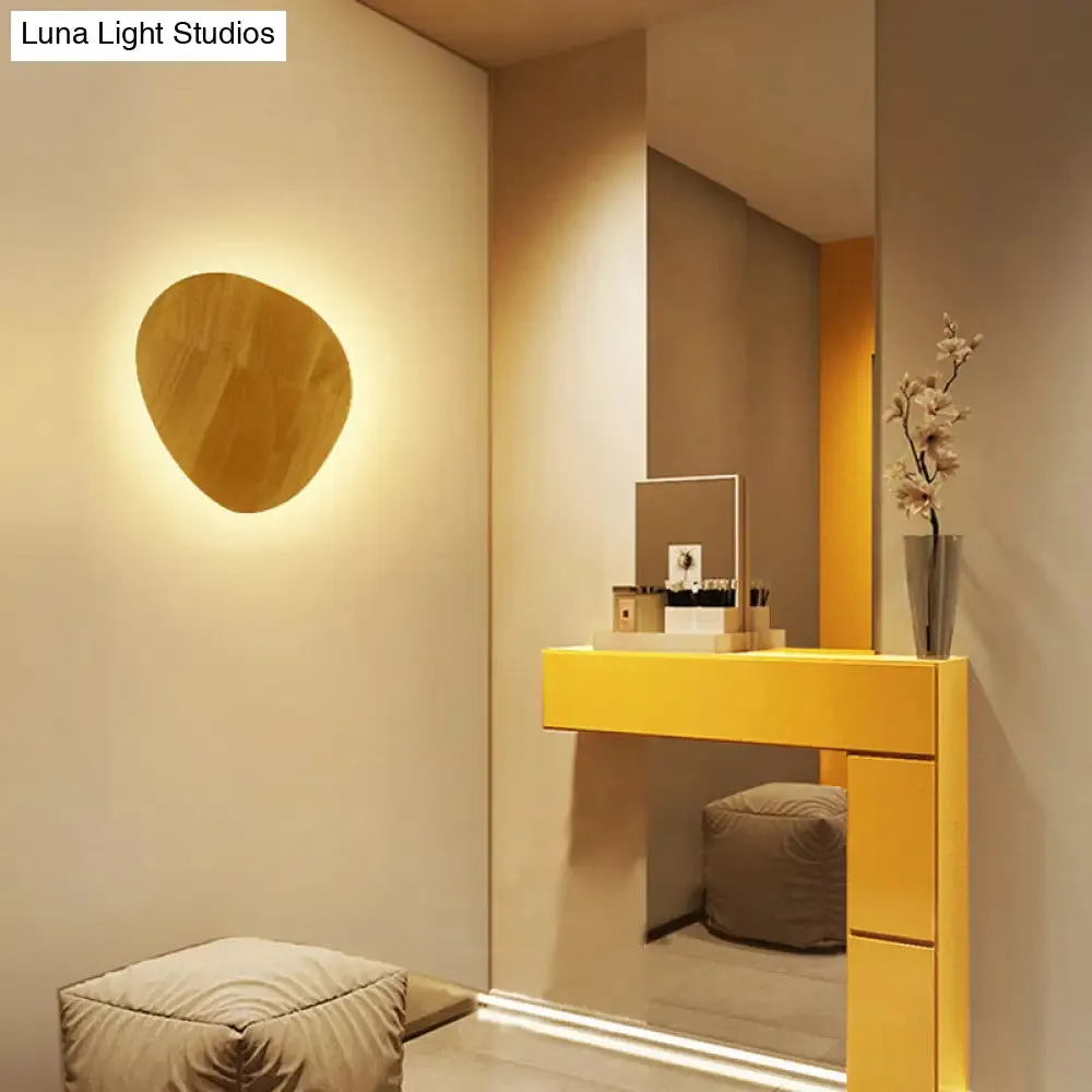 Modern LED Wood Wall Sconce in Beige - Stylish Geometric Living Room Light Fixture