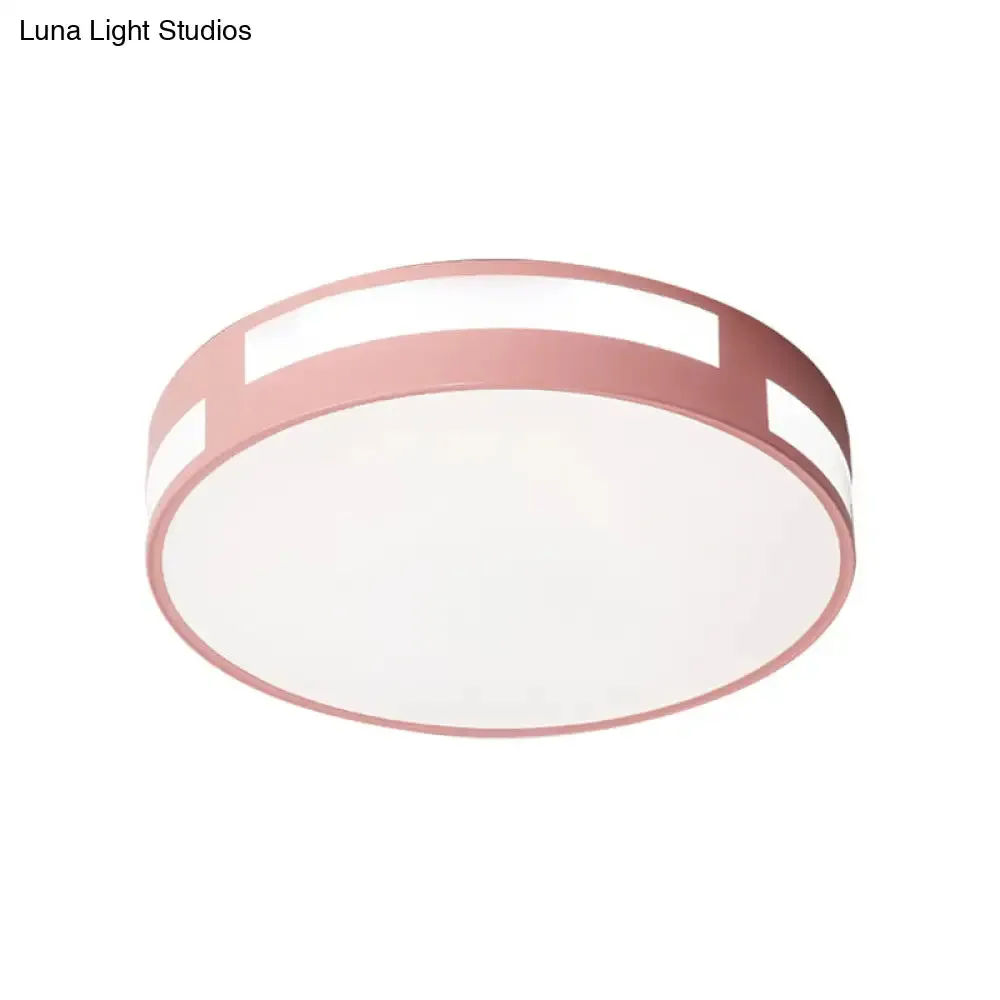 Modern Nordic LED Flush Ceiling Light with Round Acrylic Shade in Blue/Green/Pink/Yellow