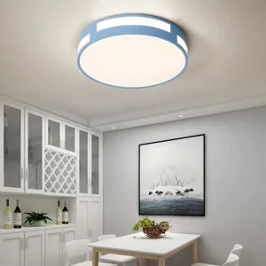 Modern Nordic LED Flush Ceiling Light with Round Acrylic Shade in Blue/Green/Pink/Yellow