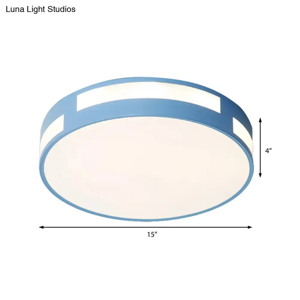 Modern Nordic LED Flush Ceiling Light with Round Acrylic Shade in Blue/Green/Pink/Yellow